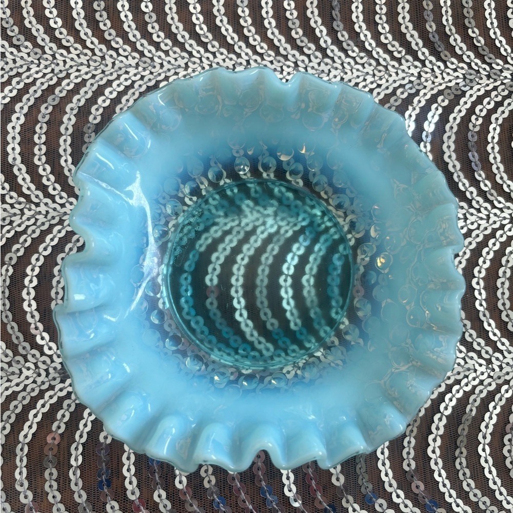VTG Fenton Blue Opalescent Hobnail Trinket Dish